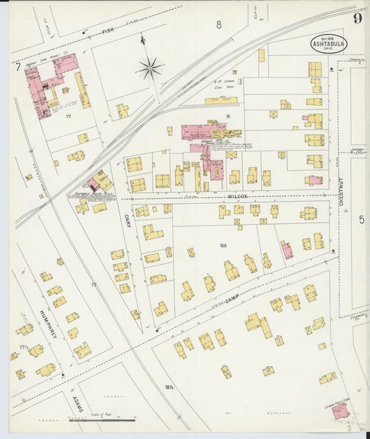 Sanborn Fire Insurance Map from Ashtabula, Ashtabula County, Ohio (1898), Sheet #0009 - Historic Sanborn Fire Insurance Map Print, vintage old map wall art, antique decor, genealogy gift, Ohio Ohio map
