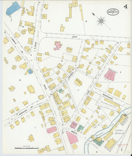 Sanborn Fire Insurance Map from Warwick, Orange County, New York (1905), Sheet #0004 - Historic Sanborn Fire Insurance Map Print, vintage old map wall art, antique decor, genealogy gift, New York New York map