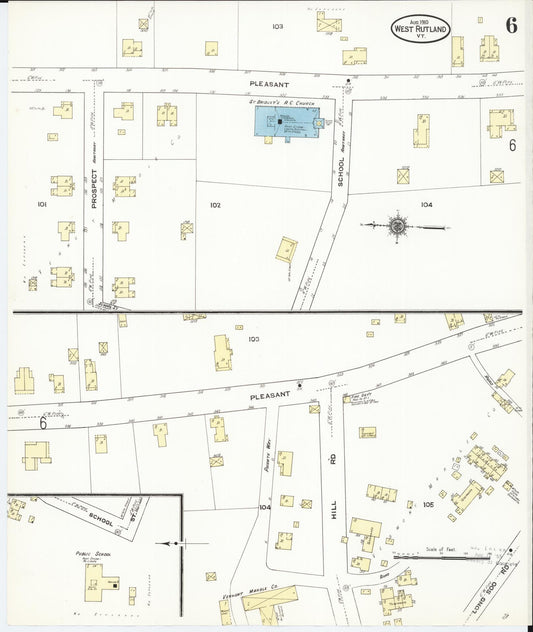 Sanborn Fire Insurance Map from West Rutland, Rutland County, Vermont (1910), Sheet #0006 - Historic Sanborn Fire Insurance Map Print, vintage old map wall art, antique decor, genealogy gift, Vermont Vermont map