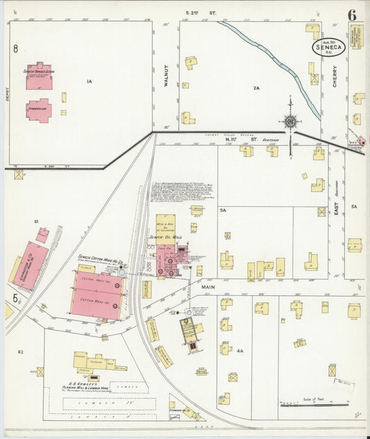 Sanborn Fire Insurance Map from Seneca, Oconee County, South Carolina (1911), Sheet #0006 - Historic Sanborn Fire Insurance Map Print, vintage old map wall art, antique decor, genealogy gift, South Carolina South Carolina map