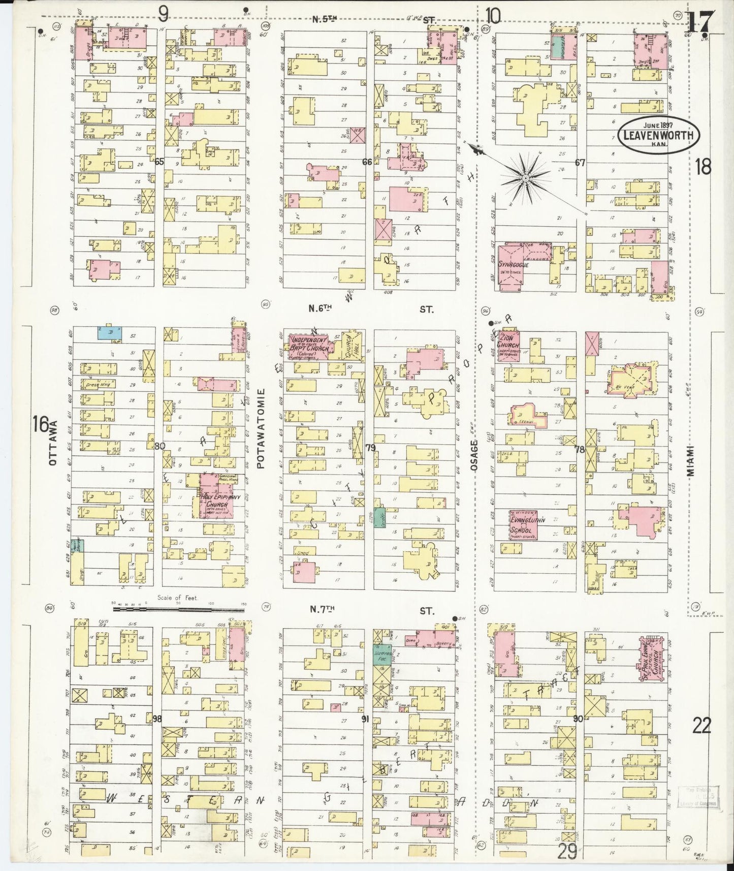 Sanborn Fire Insurance Map from Leavenworth, Leavenworth County, Kansas (1897), Sheet #0018 - Complete Map Set gallery image, historic Sanborn map, vintage wall art, Kansas Kansas
