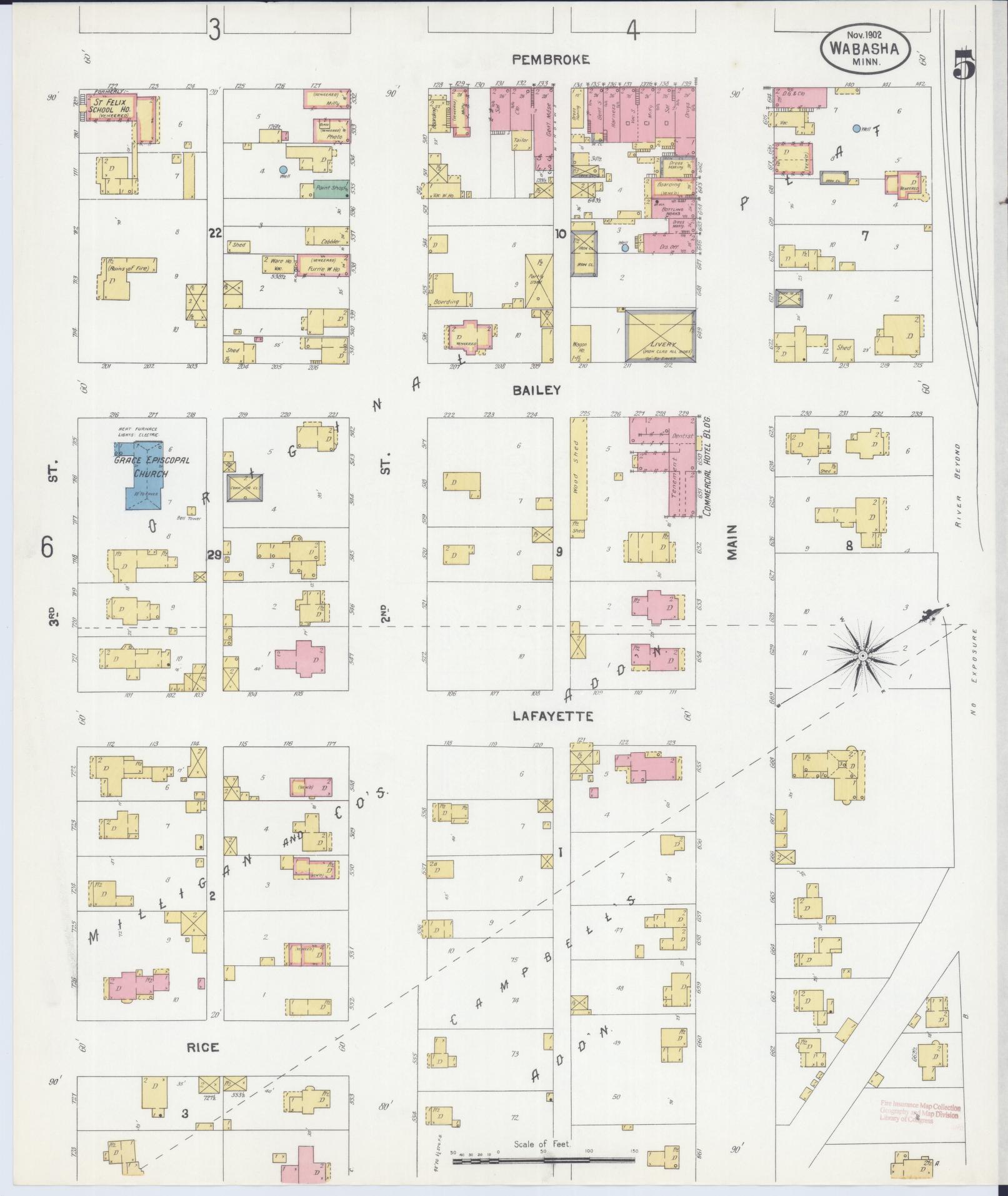 Sanborn Fire Insurance Map from Wabasha, Wabasha County, Minnesota (1902), Sheet #0005 - Complete Map Set gallery image, historic Sanborn map, vintage wall art, Minnesota Minnesota