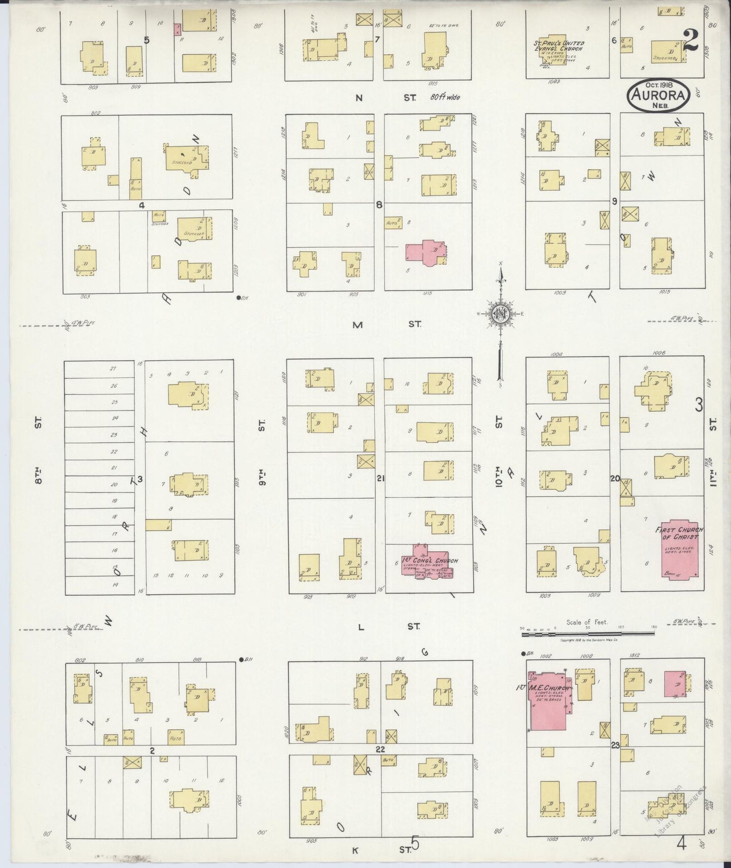 Sanborn Fire Insurance Map from Aurora, Hamilton County, Nebraska (1918), Sheet #0002 - Complete Map Set gallery image, historic Sanborn map, vintage wall art, Nebraska Nebraska