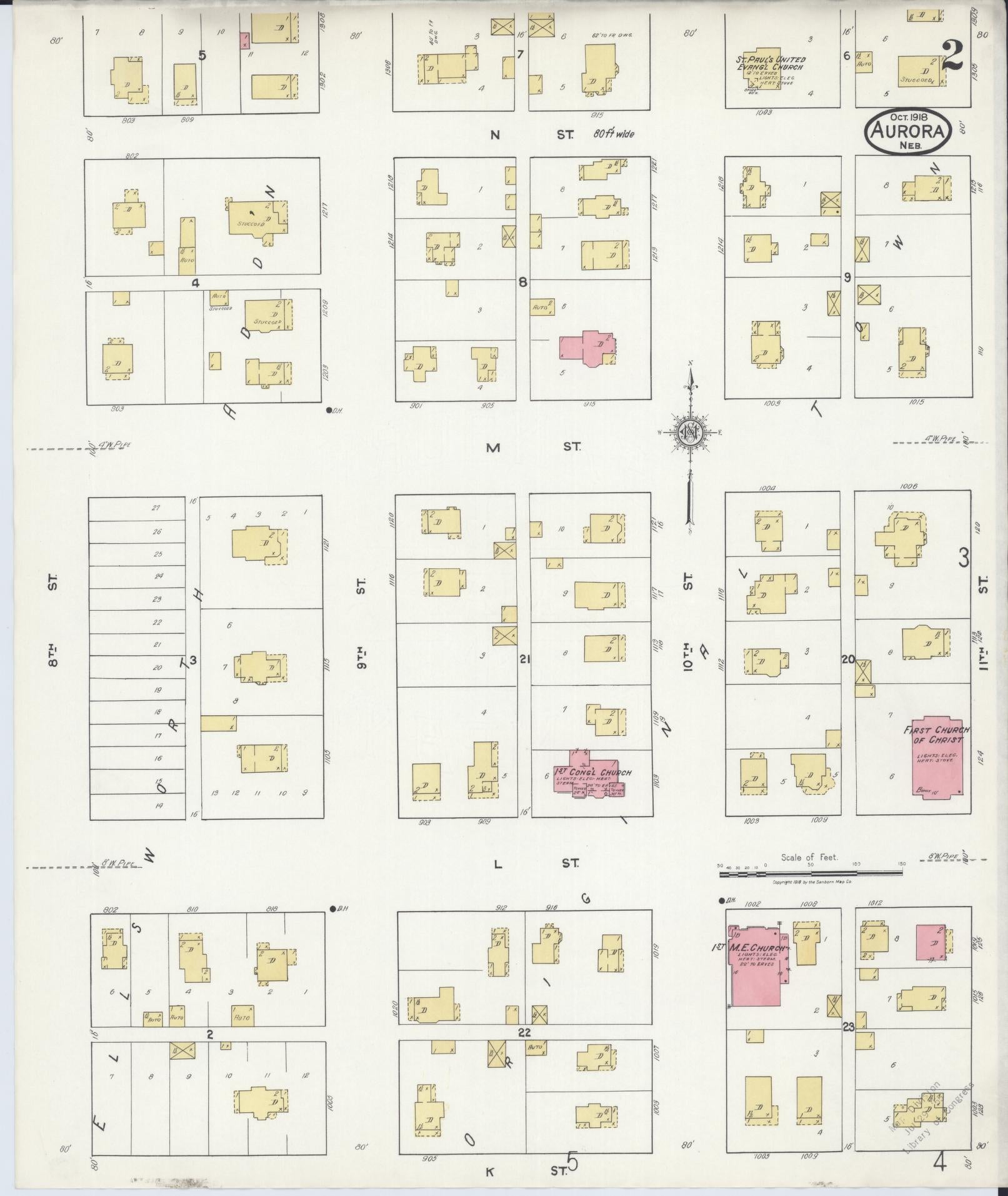 Sanborn Fire Insurance Map from Aurora, Hamilton County, Nebraska (1918), Sheet #0002 - Complete Map Set gallery image, historic Sanborn map, vintage wall art, Nebraska Nebraska