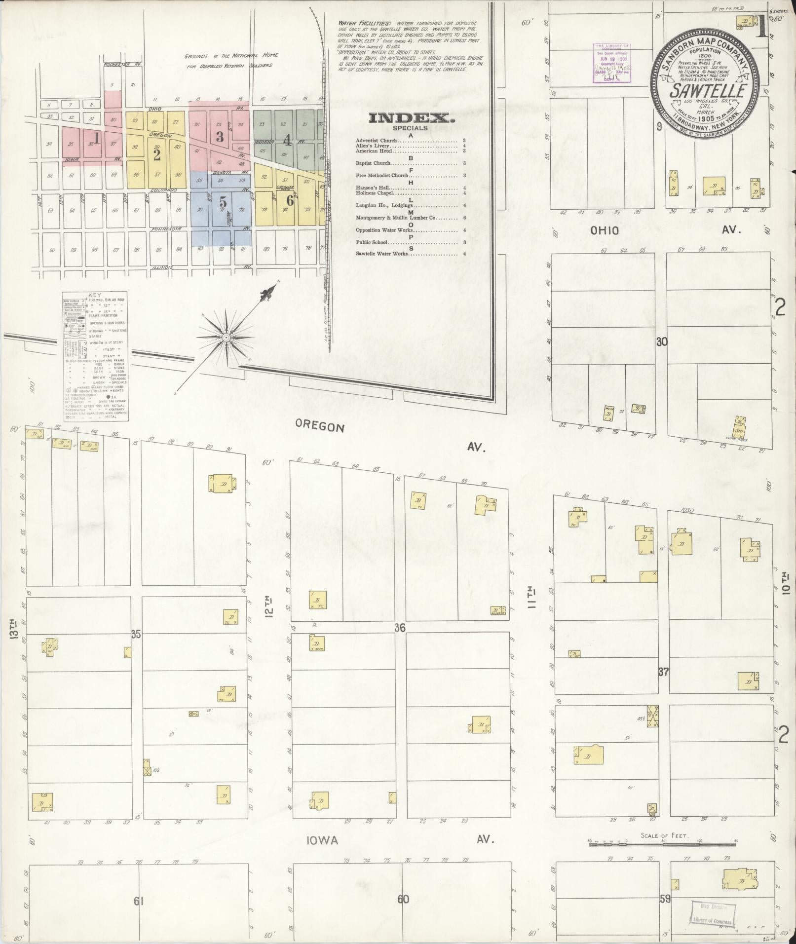 Sanborn Fire Insurance Map from Sawtelle, Los Angeles County, California (1905), Sheet #0001 - Complete Map Set gallery image, historic Sanborn map, vintage wall art, California California