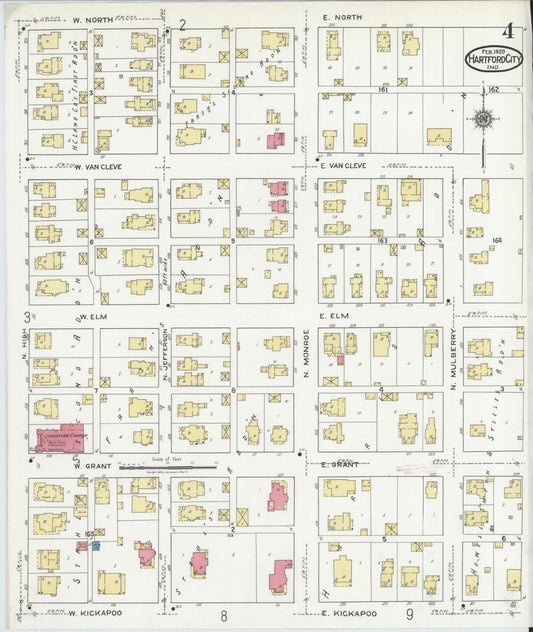 Sanborn Fire Insurance Map from Hartford City, Blackford County, Indiana (1920), Sheet #0004 - Historic Sanborn Fire Insurance Map Print, vintage old map wall art, antique decor, genealogy gift, Indiana Indiana map
