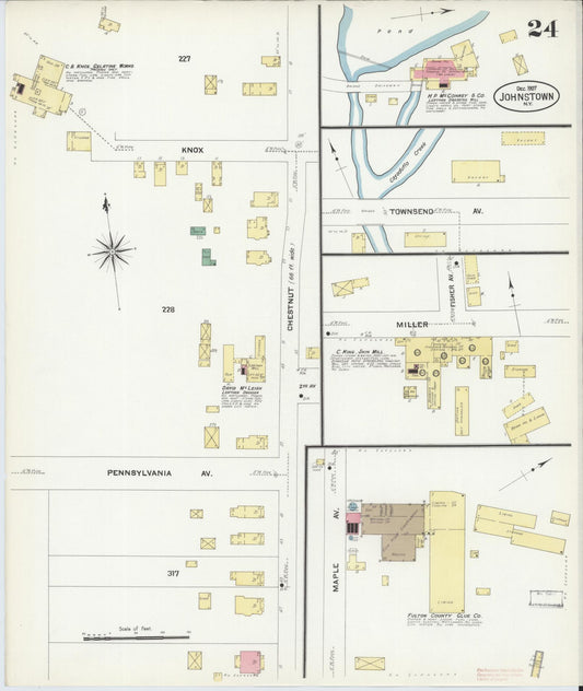Sanborn Fire Insurance Map from Johnstown, Fulton County, New York (1907), Sheet #0024 - Historic Sanborn Fire Insurance Map Print, vintage old map wall art, antique decor, genealogy gift, New York New York map