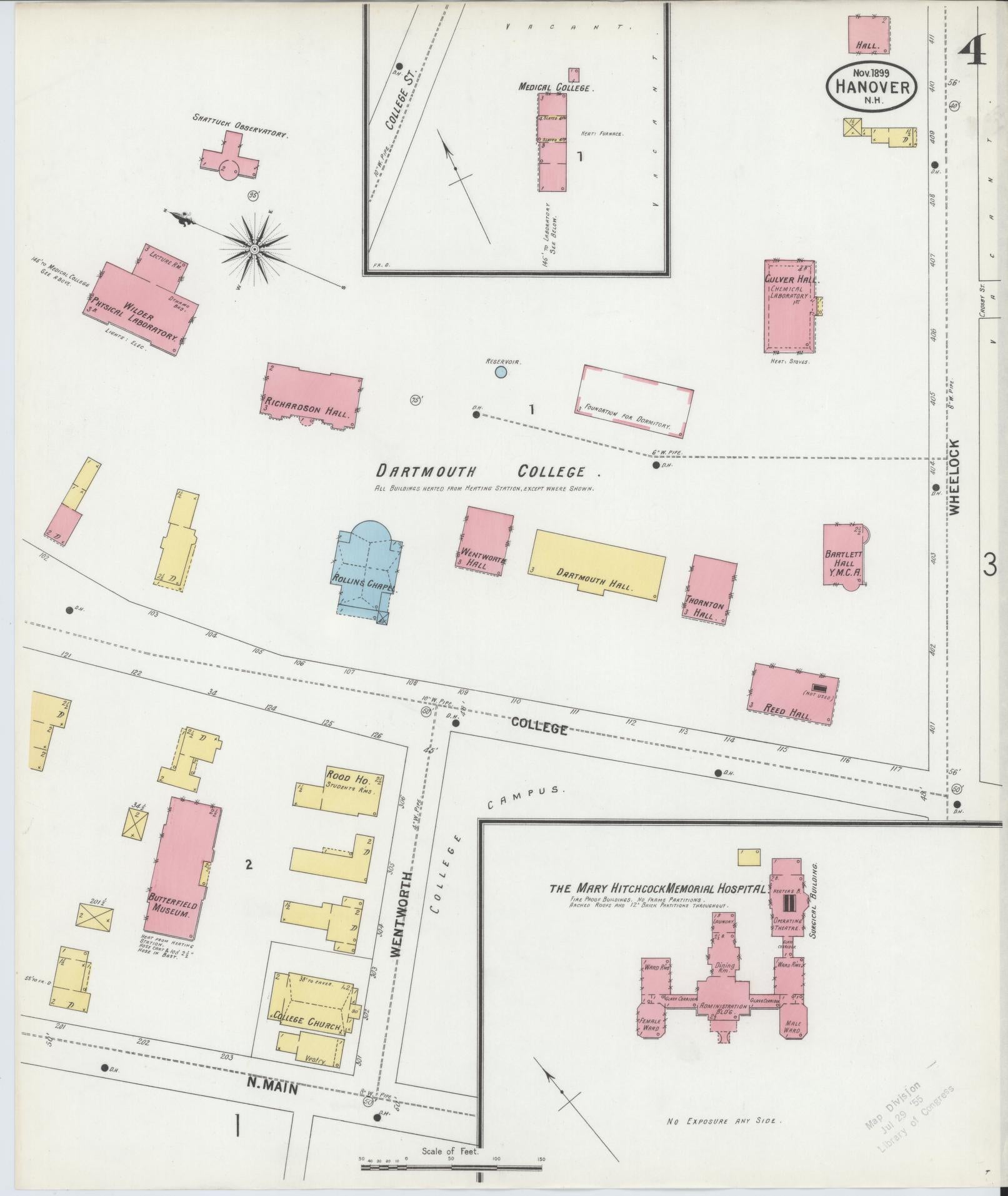 Sanborn Fire Insurance Map from Hanover, Grafton County, New Hampshire (1899), Sheet #0004 - Historic Sanborn Fire Insurance Map Print, vintage old map wall art, antique decor, genealogy gift, New Hampshire New Hampshire map