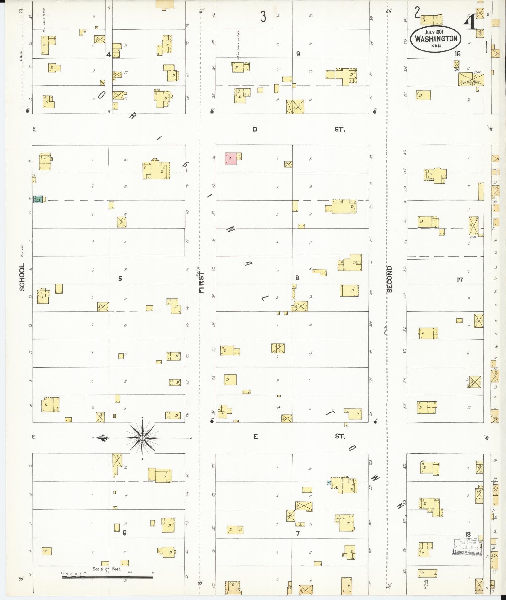 Sanborn Fire Insurance Map from Washington, Washington County, Kansas (1901), Sheet #0004 - Historic Sanborn Fire Insurance Map Print, vintage old map wall art, antique decor, genealogy gift, Sanborn Fire Insurance Map from Washington Washington map