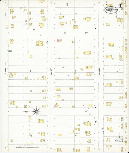 Sanborn Fire Insurance Map from Washington, Washington County, Kansas (1901), Sheet #0004 - Historic Sanborn Fire Insurance Map Print, vintage old map wall art, antique decor, genealogy gift, Sanborn Fire Insurance Map from Washington Washington map