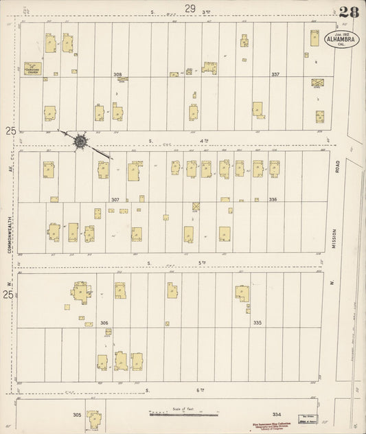 Sanborn Fire Insurance Map from Alhambra, Los Angeles County, California (1912), Sheet #0028 - Historic Sanborn Fire Insurance Map Print, vintage old map wall art, antique decor, genealogy gift, California California map