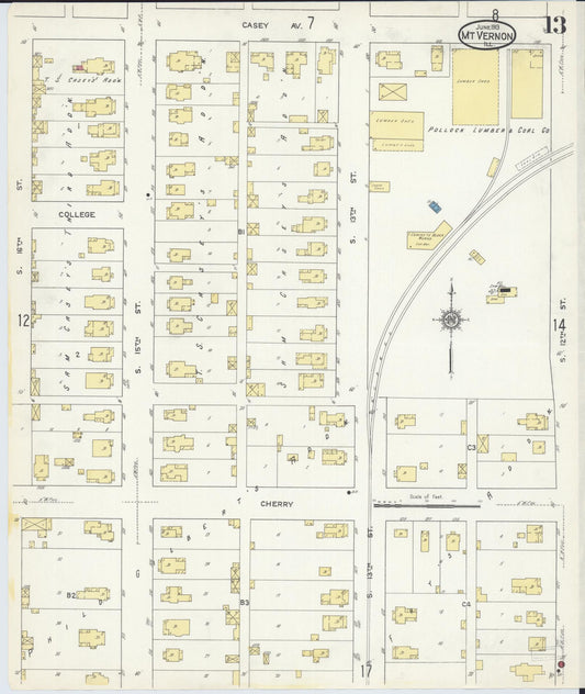 Sanborn Fire Insurance Map from Mount Vernon, Jefferson County, Illinois (1913), Sheet #0013 - Historic Sanborn Fire Insurance Map Print, vintage old map wall art, antique decor, genealogy gift, Illinois Illinois map
