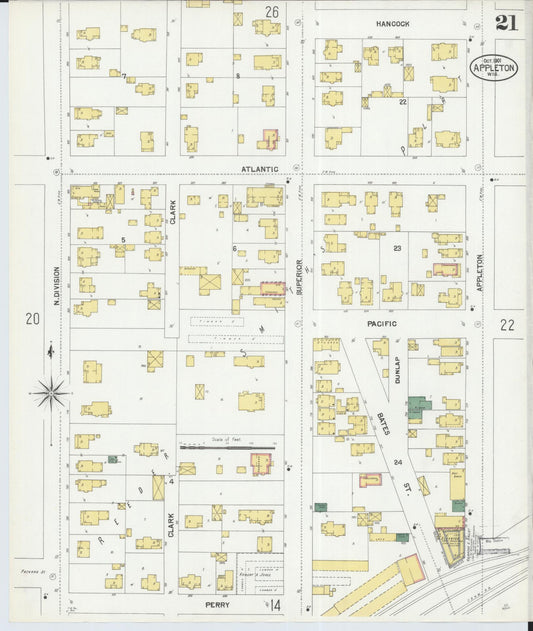 Sanborn Fire Insurance Map from Appleton, Outagamie County, Wisconsin (1901), Sheet #0021 - Historic Sanborn Fire Insurance Map Print, vintage old map wall art, antique decor, genealogy gift, Wisconsin Wisconsin map