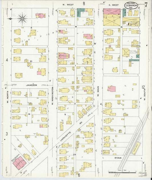 Sanborn Fire Insurance Map from Lebanon, Boone County, Indiana (1909), Sheet #0007 - Historic Sanborn Fire Insurance Map Print, vintage old map wall art, antique decor, genealogy gift, Indiana Indiana map
