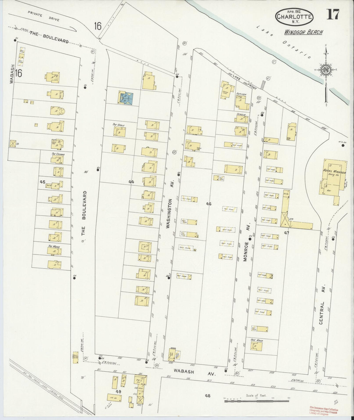 Sanborn Fire Insurance Map from Charlotte, Monroe County, New York (1912), Sheet #0017 - Historic Sanborn Fire Insurance Map Print, vintage old map wall art, antique decor, genealogy gift, New York New York map