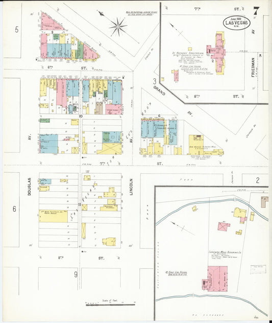 Sanborn Fire Insurance Map from Las Vegas, San Miguel County, New Mexico (1902), Sheet #0007 - Historic Sanborn Fire Insurance Map Print, vintage old map wall art, antique decor, genealogy gift, New Mexico New Mexico map