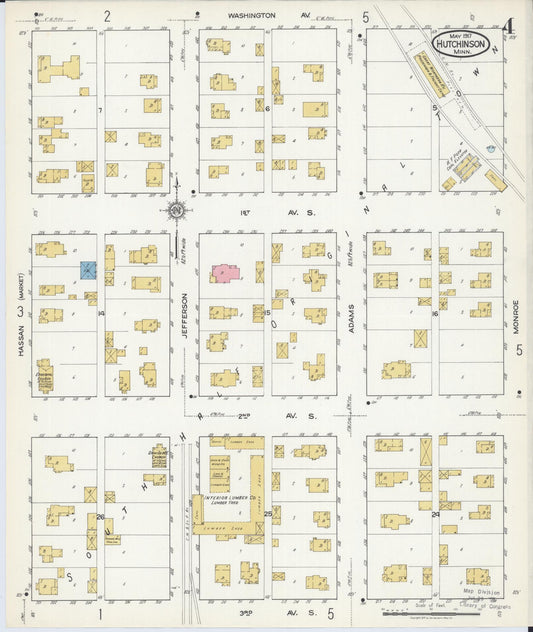 Sanborn Fire Insurance Map from Hutchinson, Mcleod County, Minnesota (1917), Sheet #0004 - Historic Sanborn Fire Insurance Map Print, vintage old map wall art, antique decor, genealogy gift, Minnesota Minnesota map