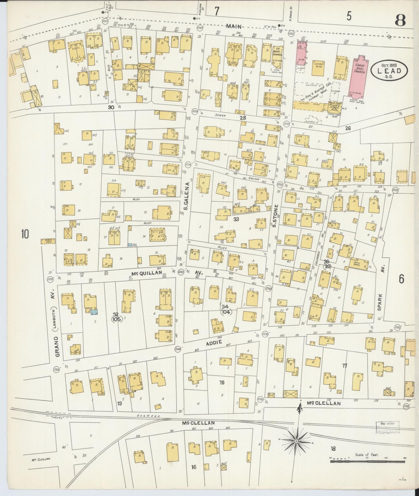 Sanborn Fire Insurance Map from Lead, Lawrence County, South Dakota (1903), Sheet #0008 - Complete Map Set gallery image, historic Sanborn map, vintage wall art, South Dakota South Dakota