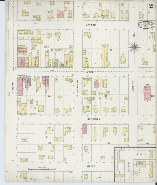 Sanborn Fire Insurance Map from Fremont, Newaygo County, Michigan (1894), Sheet #0002 - Historic Sanborn Fire Insurance Map Print, vintage old map wall art, antique decor, genealogy gift, Michigan Michigan map