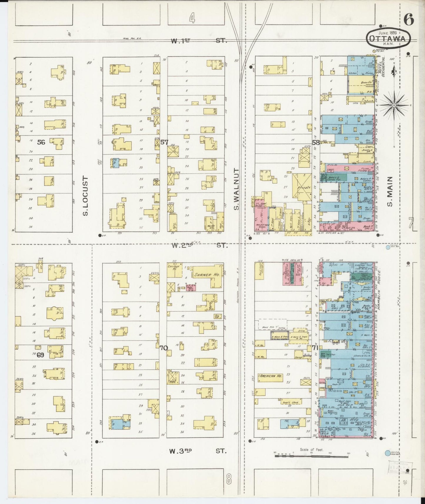 Sanborn Fire Insurance Map from Ottawa, Franklin County, Kansas (1893), Sheet #0006 - Complete Map Set gallery image, historic Sanborn map, vintage wall art, Kansas Kansas