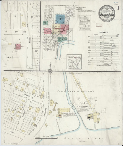 Sanborn Fire Insurance Map from Black Rock, Lawrence County, Arkansas (1914), Sheet #0001 - Complete Map Set gallery image, historic Sanborn map, vintage wall art, Arkansas Arkansas