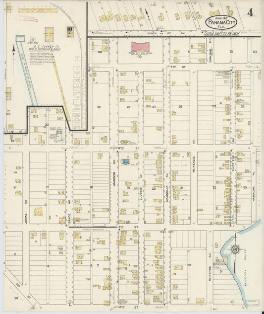 Sanborn Fire Insurance Map from Panama City, Bay County, Florida (1917), Sheet #0004 - Historic Sanborn Fire Insurance Map Print, vintage old map wall art, antique decor, genealogy gift, Florida Florida map