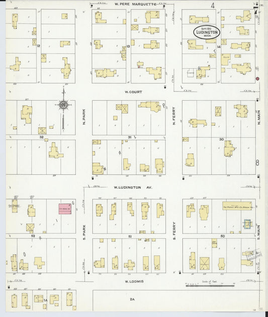 Sanborn Fire Insurance Map from Ludington, Mason County, Michigan (1910), Sheet #0007 - Historic Sanborn Fire Insurance Map Print, vintage old map wall art, antique decor, genealogy gift, Michigan Michigan map