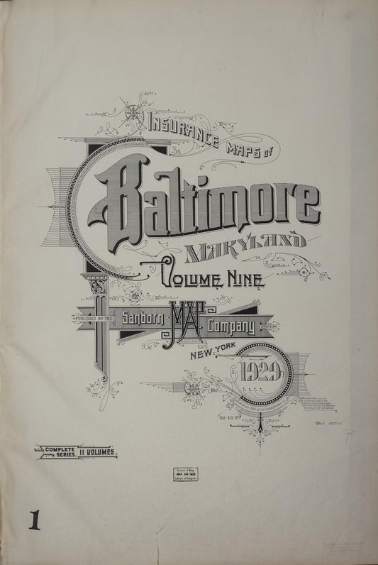 Sanborn Fire Insurance Map from Baltimore, Independent Cities, Maryland (1929), Sheet #0001 - Historic Sanborn Fire Insurance Map Print, vintage old map wall art, antique decor, genealogy gift, Maryland Maryland map