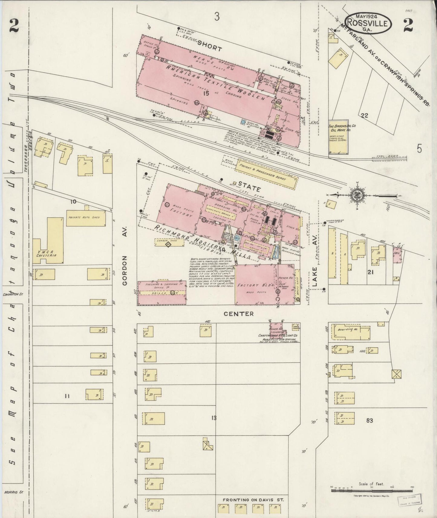 Sanborn Fire Insurance Map from Rossville, Walker County, Georgia (1924), Sheet #0002 - Complete Map Set gallery image, historic Sanborn map, vintage wall art, Georgia Georgia