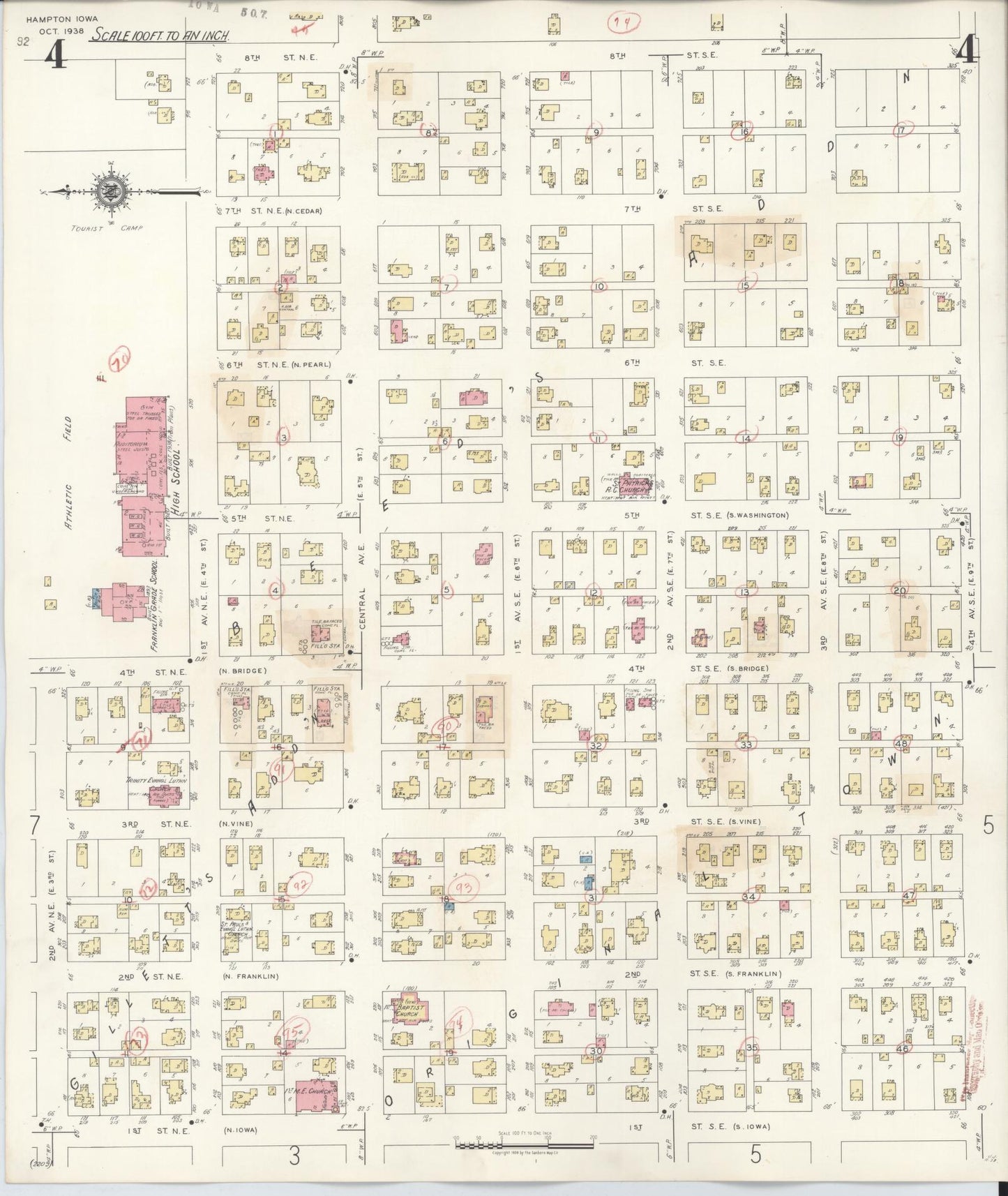 Sanborn Fire Insurance Map from Hampton, Franklin County, Iowa (1944), Sheet #0004 - Historic Sanborn Fire Insurance Map Print, vintage old map wall art