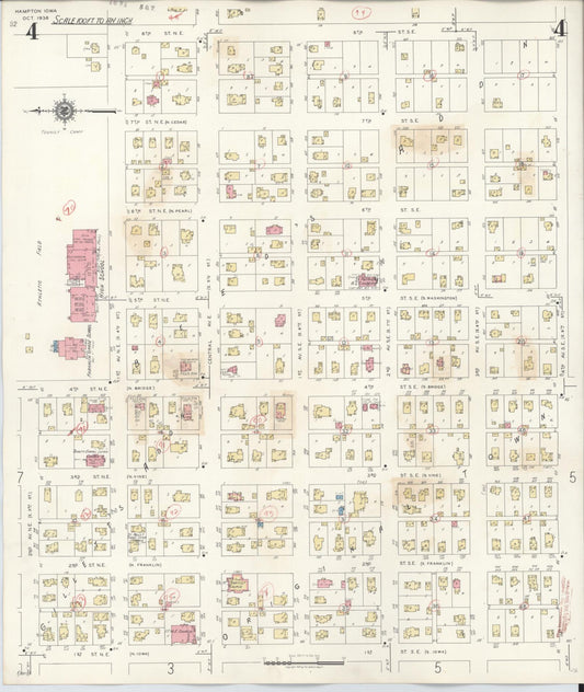 Sanborn Fire Insurance Map from Hampton, Franklin County, Iowa (1944), Sheet #0004 - Historic Sanborn Fire Insurance Map Print, vintage old map wall art