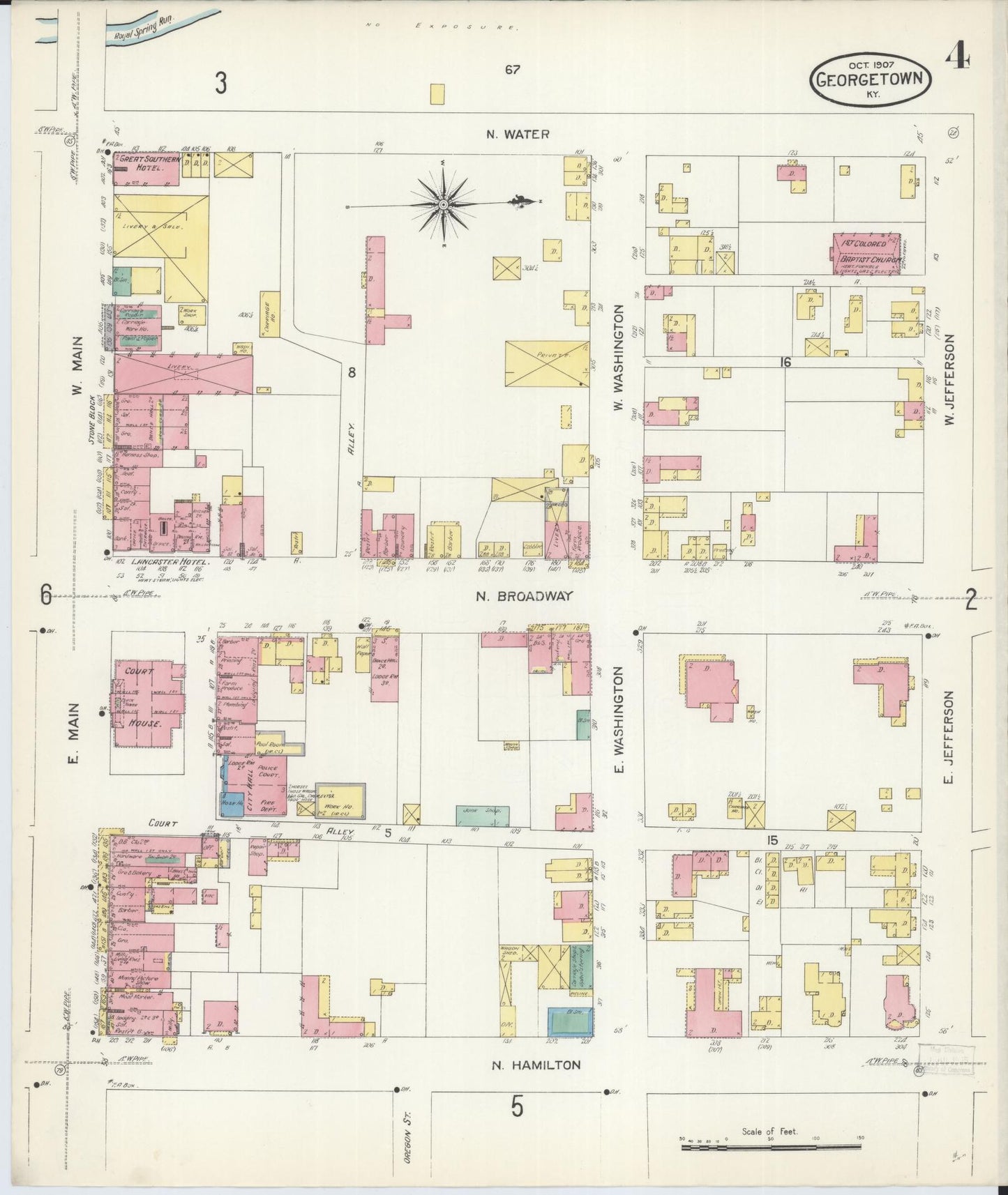 Sanborn Fire Insurance Map from Georgetown, Scott County, Kentucky (1907), Sheet #0004 - Complete Map Set gallery image, historic Sanborn map, vintage wall art, Kentucky Kentucky