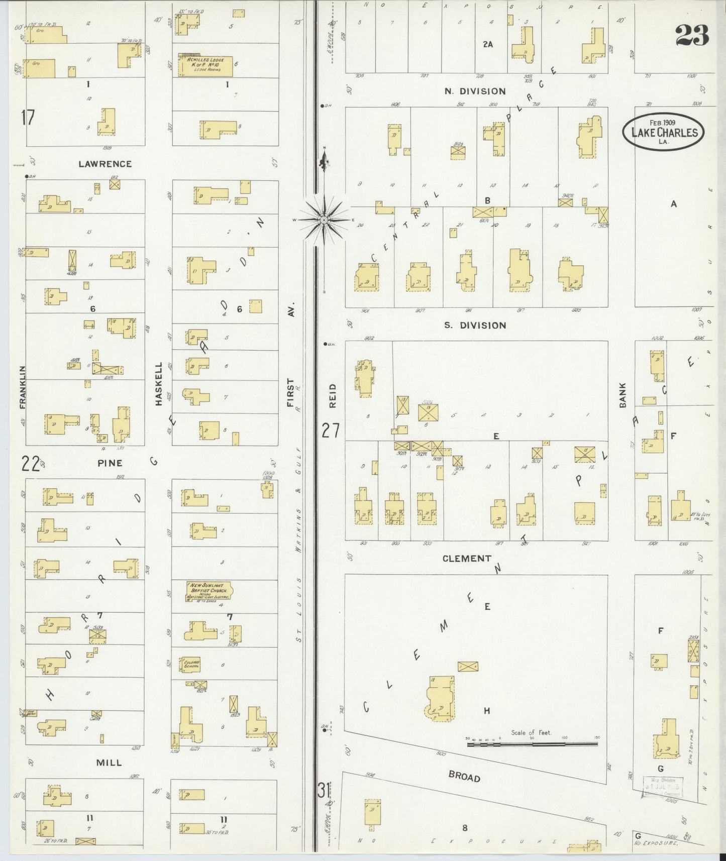 Sanborn Fire Insurance Map from Lake Charles, Calcasieu Parish, Louisiana (1909), Sheet #0023 - Complete Map Set gallery image, historic Sanborn map, vintage wall art, Louisiana Louisiana