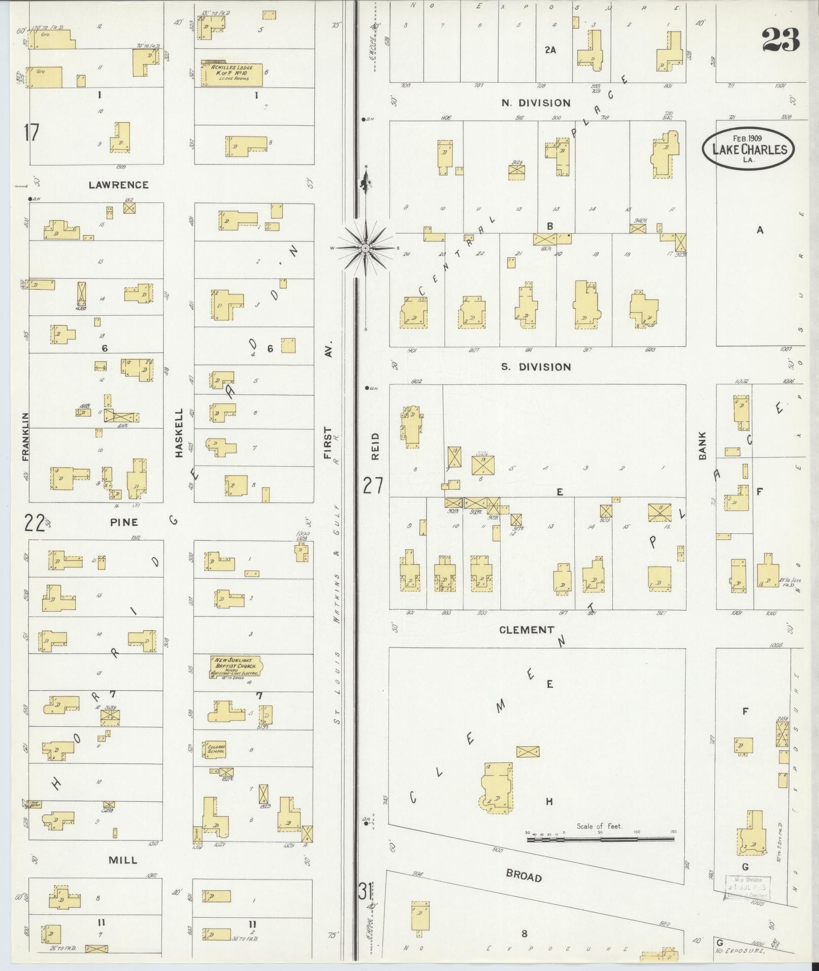 Sanborn Fire Insurance Map from Lake Charles, Calcasieu Parish, Louisiana (1909), Sheet #0023 - Complete Map Set gallery image, historic Sanborn map, vintage wall art, Louisiana Louisiana