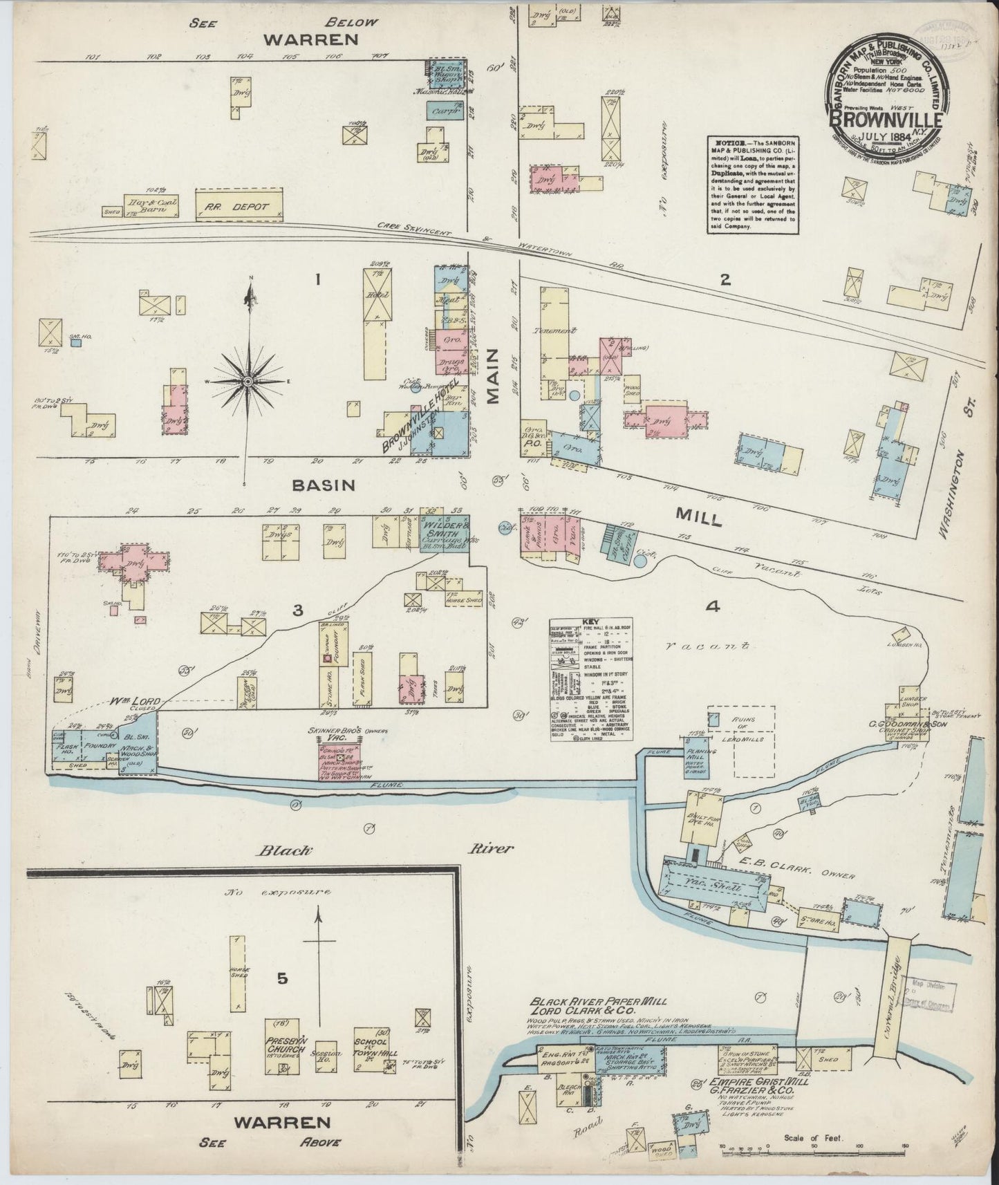 Sanborn Fire Insurance Map from Brownville, Jefferson County, New York. (1884) – Historic Sanborn Fire Insurance Map Print