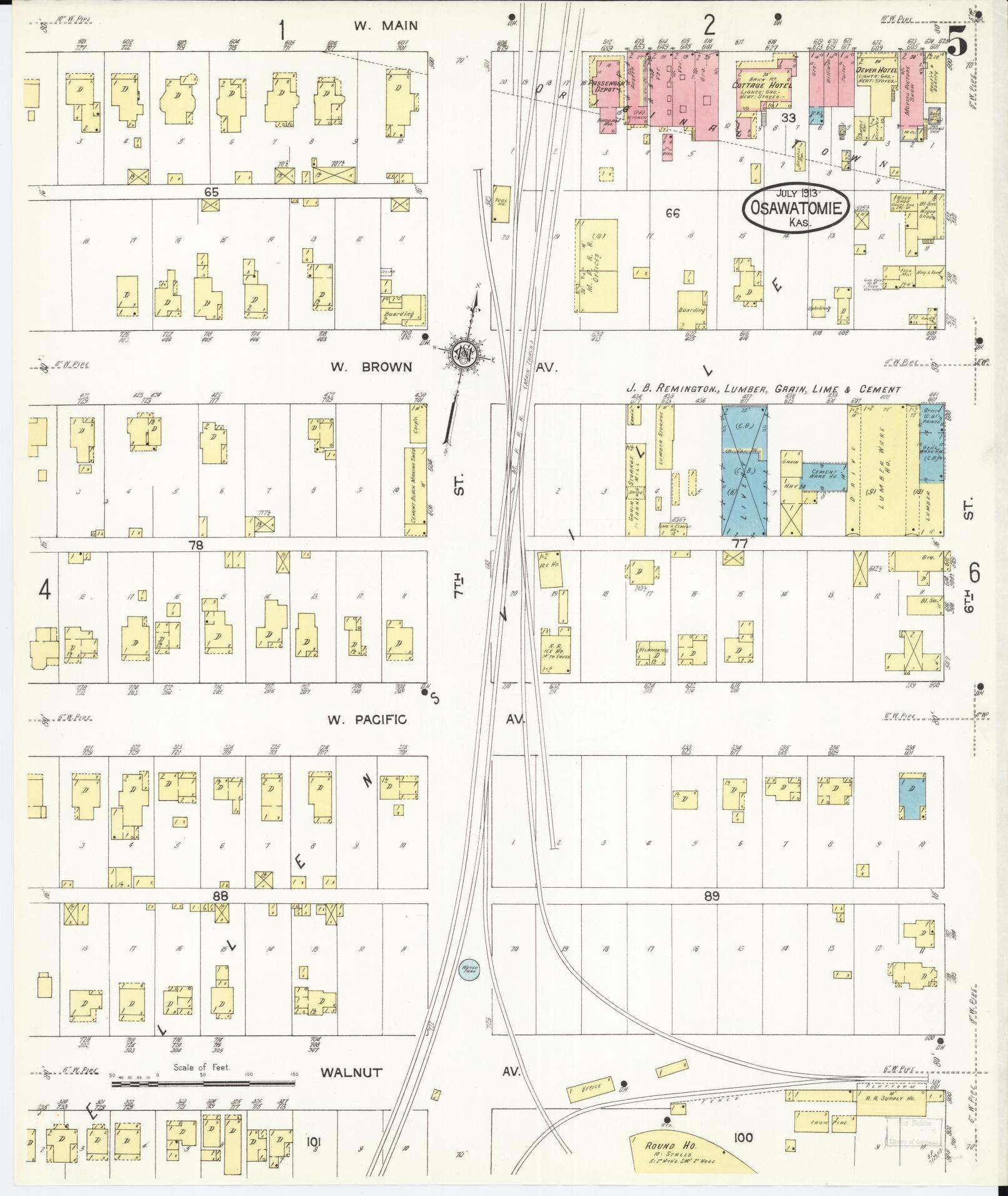 Sanborn Fire Insurance Map from Osawatomie, Miami County, Kansas (1913), Sheet #0005 - Historic Sanborn Fire Insurance Map Print, vintage old map wall art, antique decor, genealogy gift, Kansas Kansas map