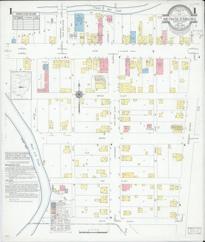 Sanborn Fire Insurance Map from Reynoldsburg, Franklin County, Ohio (1946), Sheet #0001 - Historic Sanborn Fire Insurance Map Print, vintage old map wall art, antique decor, genealogy gift, Ohio Ohio map