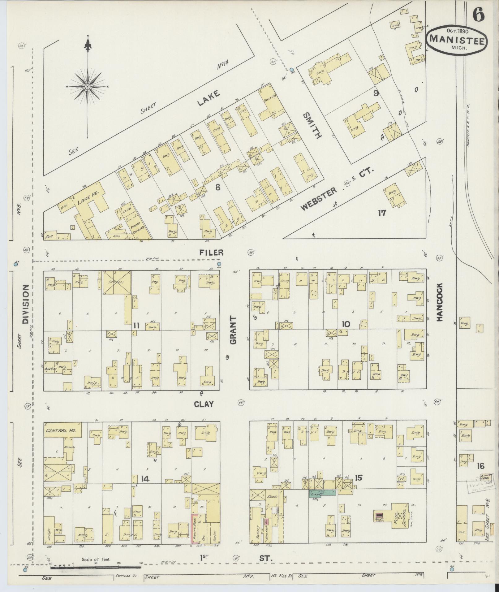 Sanborn Fire Insurance Map from Manistee, Manistee County, Michigan (1890), Sheet #0006 - Complete Map Set gallery image, historic Sanborn map, vintage wall art, Michigan Michigan
