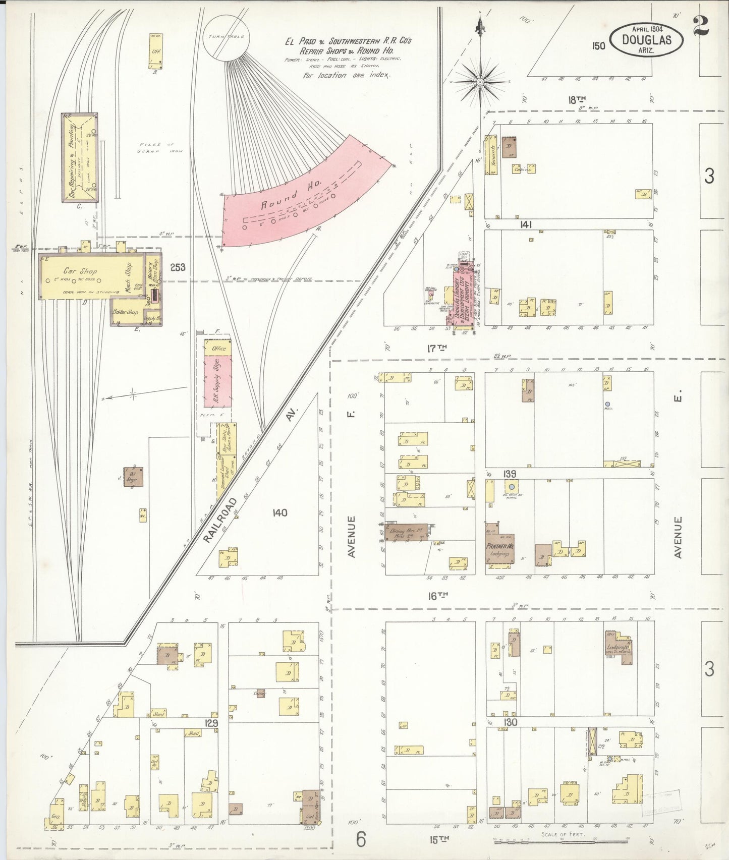 Sanborn Fire Insurance Map from Douglas, Cochise County, Arizona (1904), Sheet #0002 - Complete Map Set gallery image, historic Sanborn map, vintage wall art, Arizona Arizona
