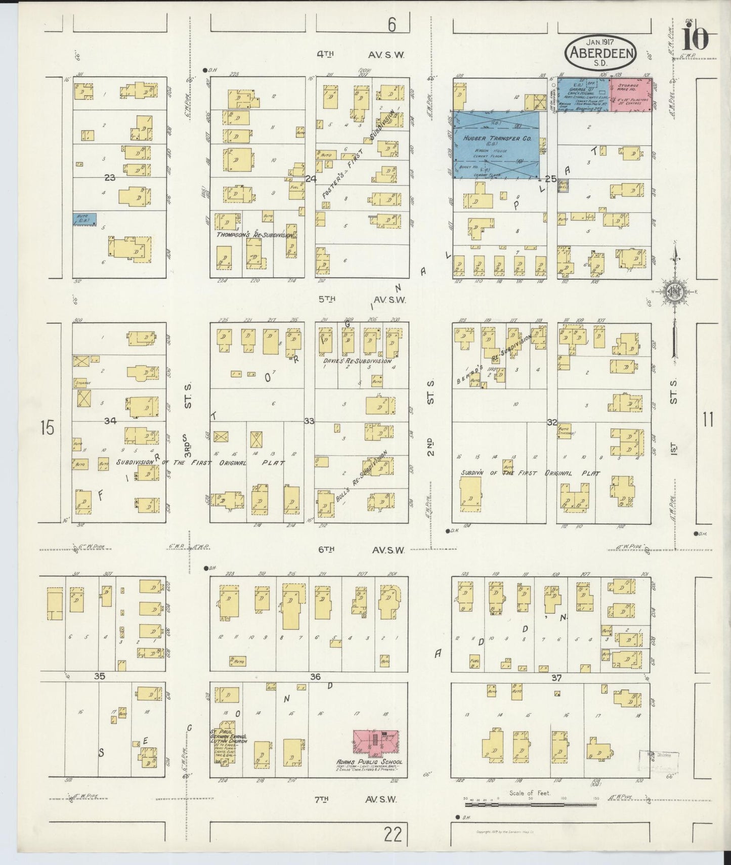 Sanborn Fire Insurance Map from Aberdeen, Brown County, South Dakota (1917), Sheet #0010 - Historic Sanborn Fire Insurance Map Print, vintage old map wall art, antique decor, genealogy gift, South Dakota South Dakota map