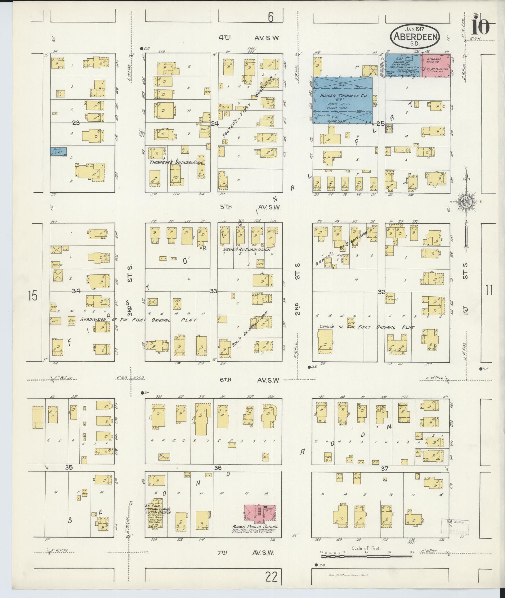 Sanborn Fire Insurance Map from Aberdeen, Brown County, South Dakota (1917), Sheet #0010 - Historic Sanborn Fire Insurance Map Print, vintage old map wall art, antique decor, genealogy gift, South Dakota South Dakota map