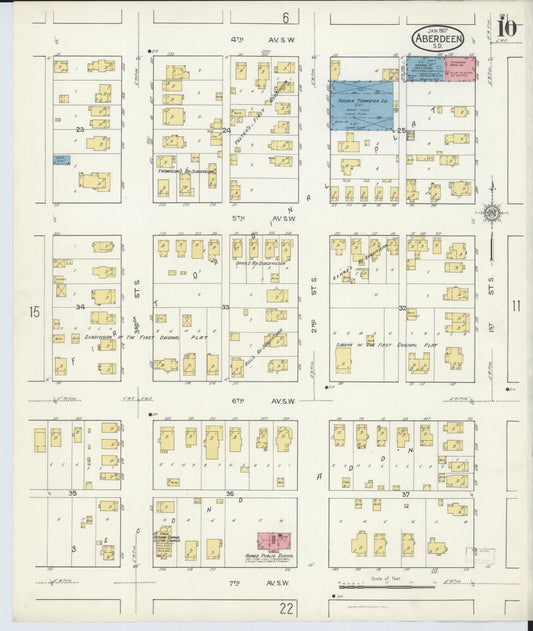 Sanborn Fire Insurance Map from Aberdeen, Brown County, South Dakota (1917), Sheet #0010 - Historic Sanborn Fire Insurance Map Print, vintage old map wall art, antique decor, genealogy gift, South Dakota South Dakota map