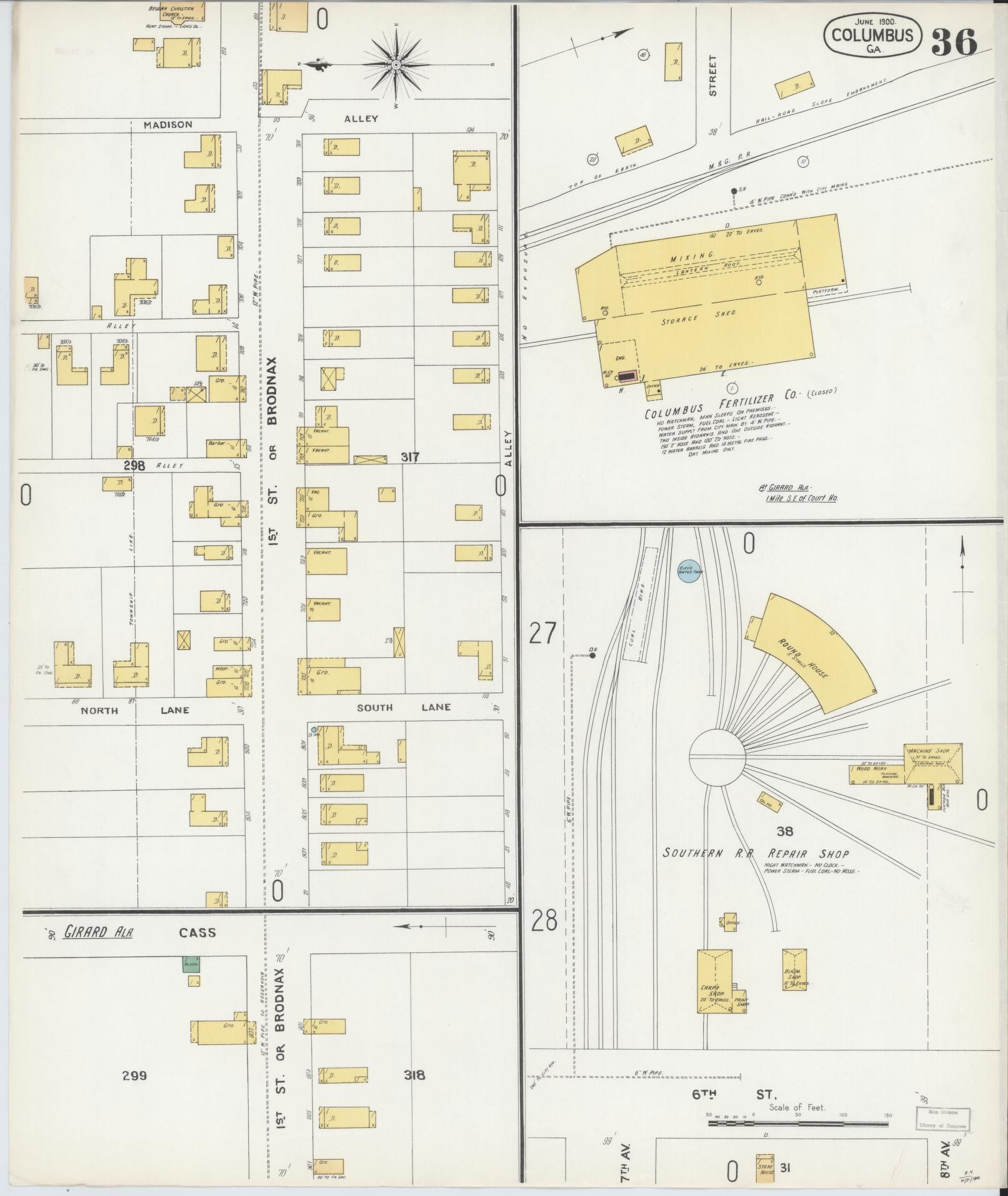 Sanborn Fire Insurance Map from Columbus, Muscogee County, Georgia (1900), Sheet #0036 - Complete Map Set gallery image, historic Sanborn map, vintage wall art, Georgia Georgia