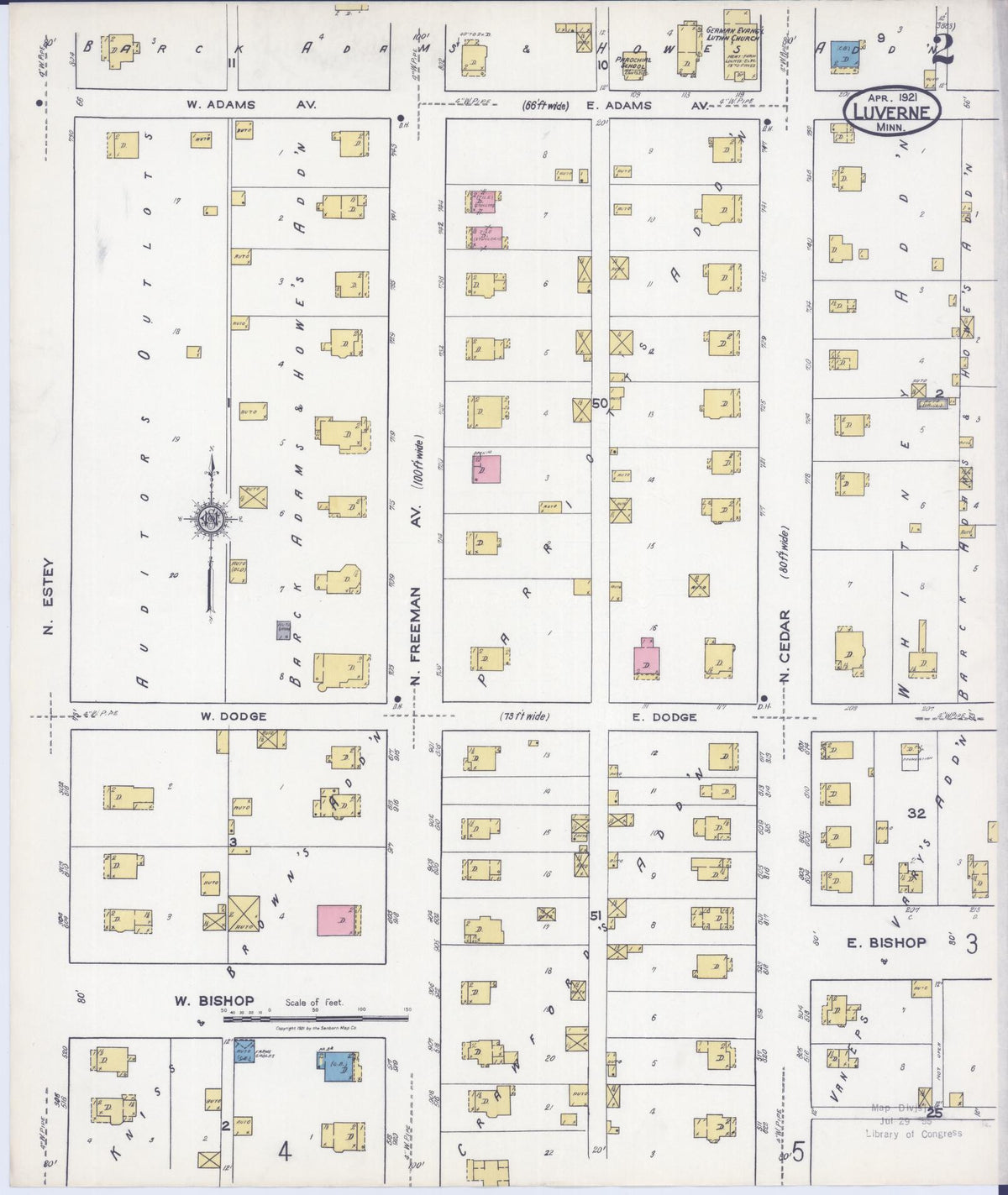 Sanborn Fire Insurance Map from Luverne, Rock County, Minnesota (1921), Sheet #0002 - Historic Sanborn Fire Insurance Map Print, vintage old map wall art, antique decor, genealogy gift, Minnesota Minnesota map