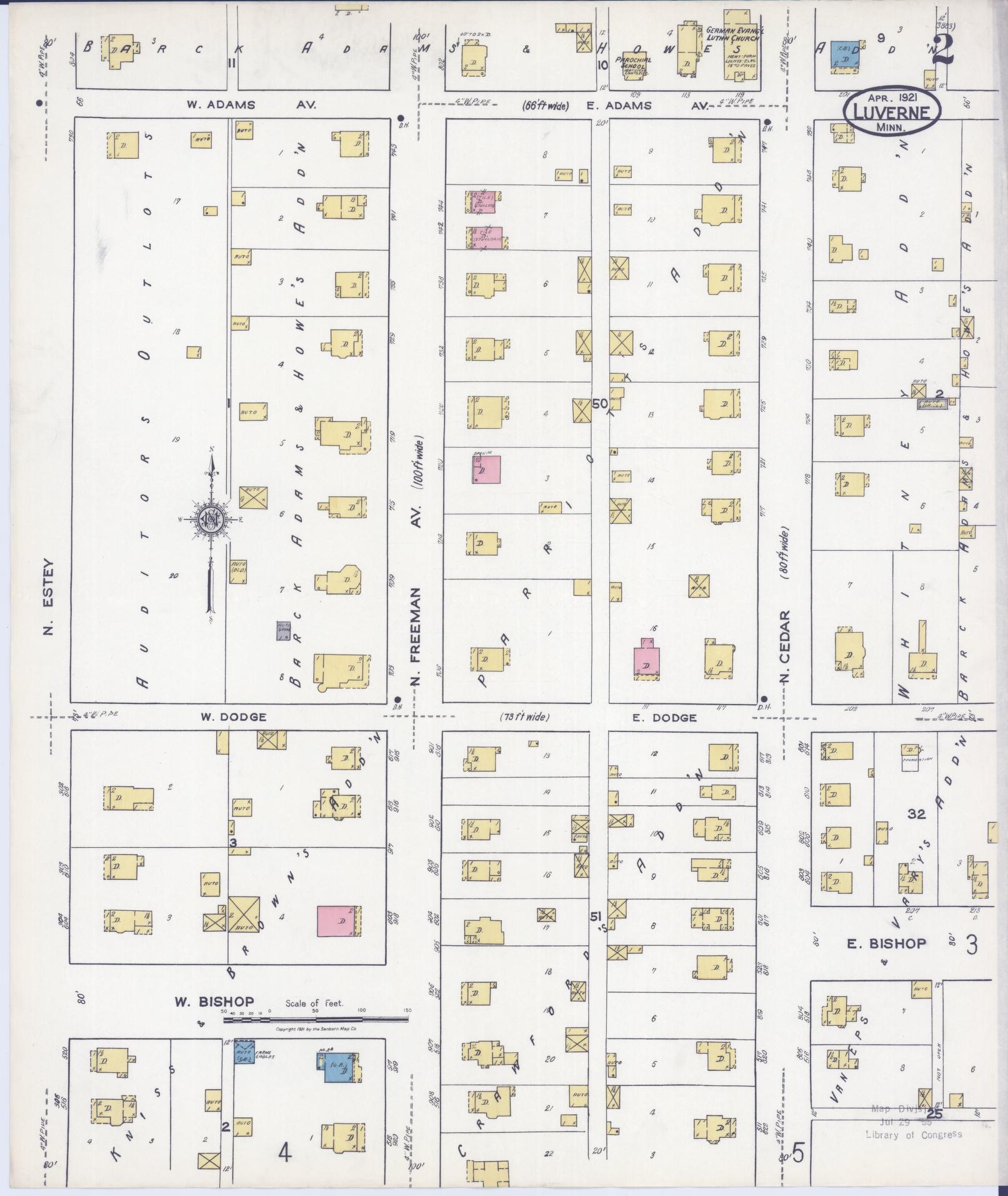 Sanborn Fire Insurance Map from Luverne, Rock County, Minnesota (1921), Sheet #0002 - Historic Sanborn Fire Insurance Map Print, vintage old map wall art, antique decor, genealogy gift, Minnesota Minnesota map