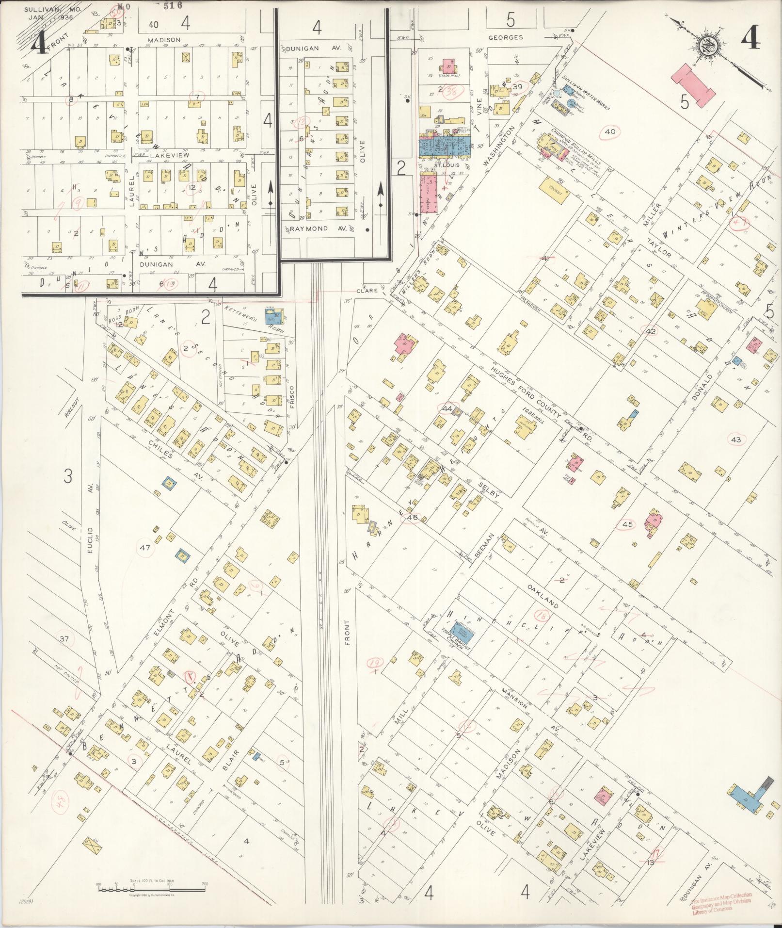Sanborn Fire Insurance Map from Sullivan, Franklin County, Missouri (1936), Sheet #0004 - Complete Map Set gallery image, historic Sanborn map, vintage wall art, Missouri Missouri