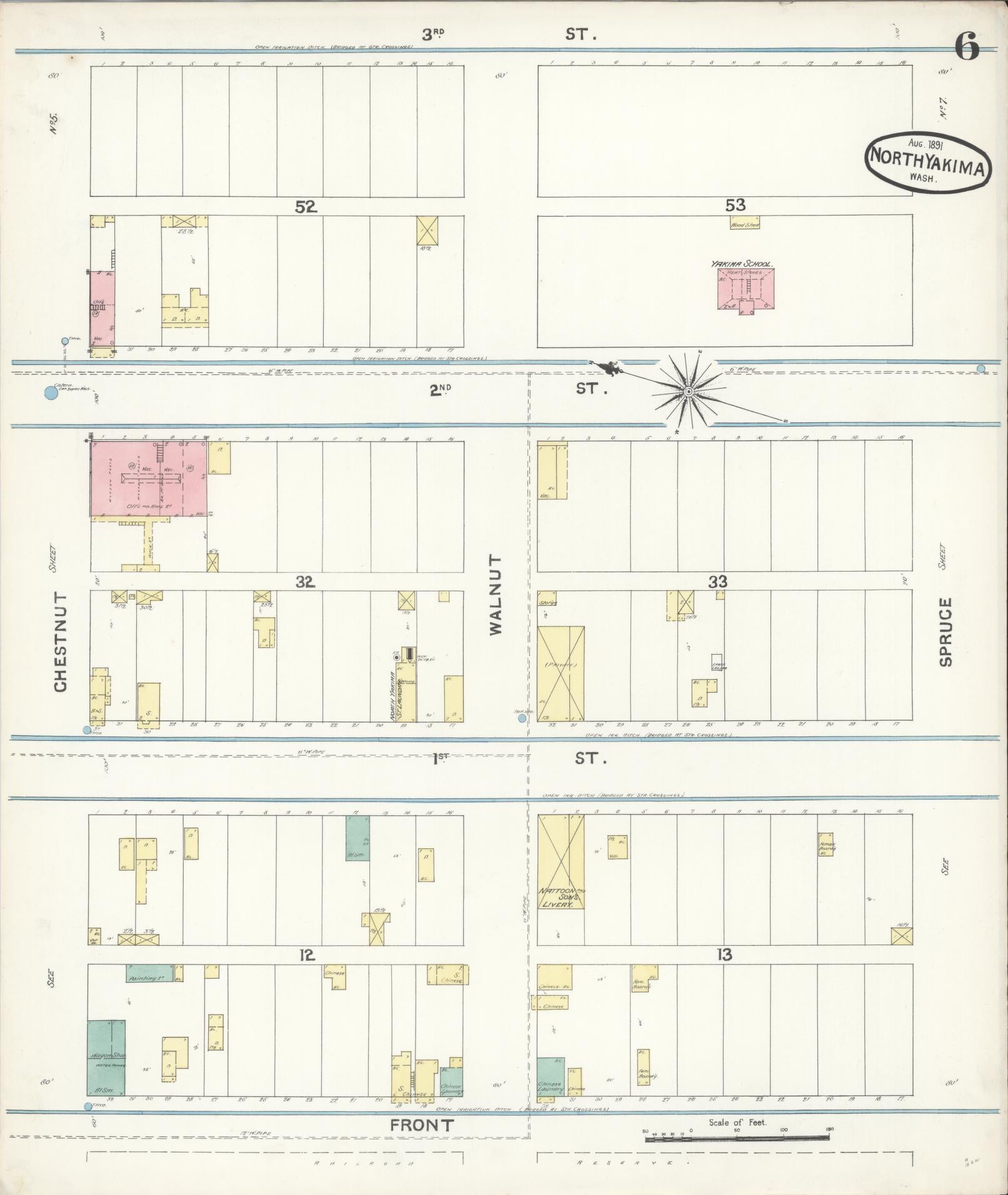 Sanborn Fire Insurance Map from North Yakima, Yakima County, Washington (1891), Sheet #0006 - Complete Map Set gallery image, historic Sanborn map, vintage wall art, Washington Washington