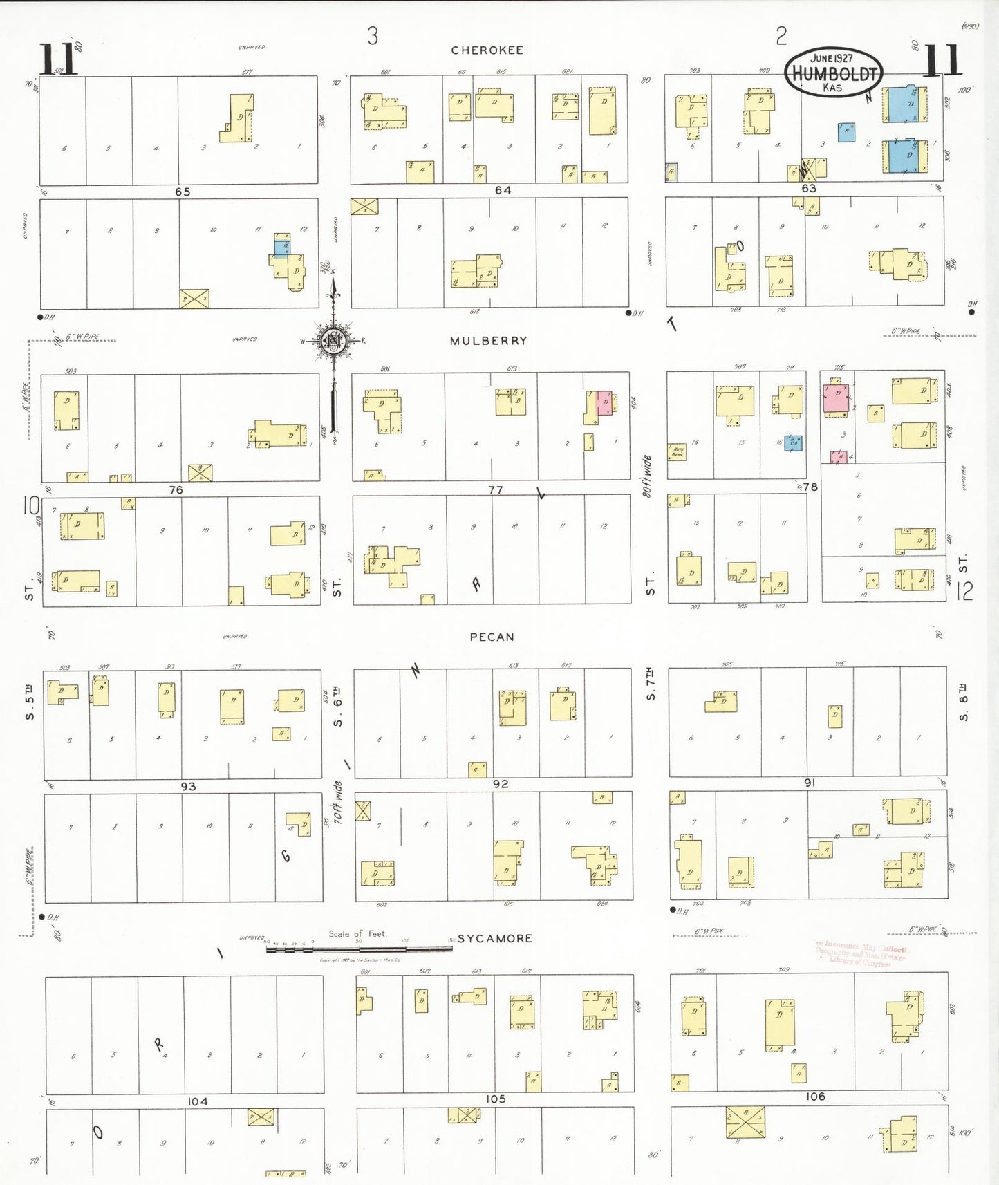 Sanborn Fire Insurance Map from Humboldt, Allen County, Kansas (1927), Sheet #0011 - Complete Map Set gallery image, historic Sanborn map, vintage wall art, Kansas Kansas