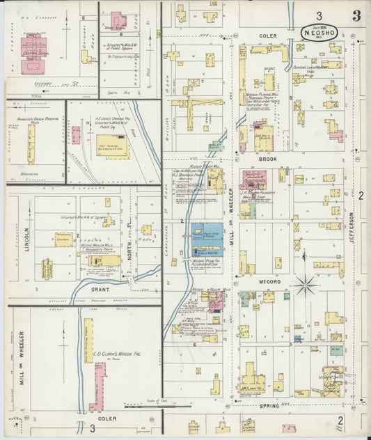 Sanborn Fire Insurance Map from Neosho, Newton County, Missouri (1896), Sheet #0003 - Historic Sanborn Fire Insurance Map Print, vintage old map wall art, antique decor, genealogy gift, Missouri Missouri map