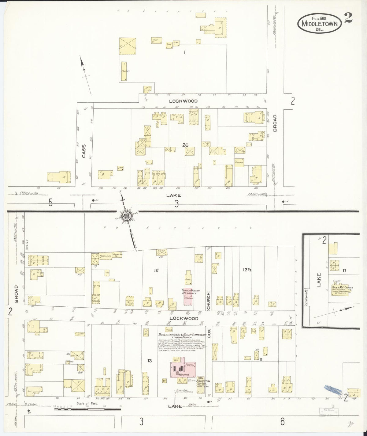 Sanborn Fire Insurance Map from Middletown, New Castle County, Delaware (1910), Sheet #0002 - Historic Sanborn Fire Insurance Map Print, vintage old map wall art, antique decor, genealogy gift, Delaware Delaware map